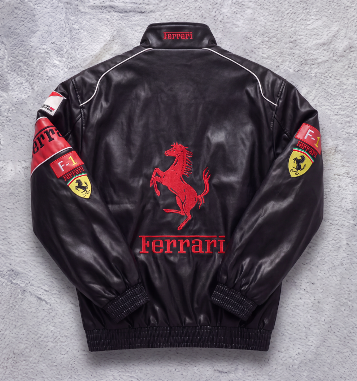FERRARI F1 LEATHER JACKET BLACK/WHITE
