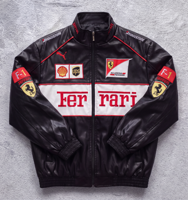 FERRARI F1 LEATHER JACKET BLACK/WHITE