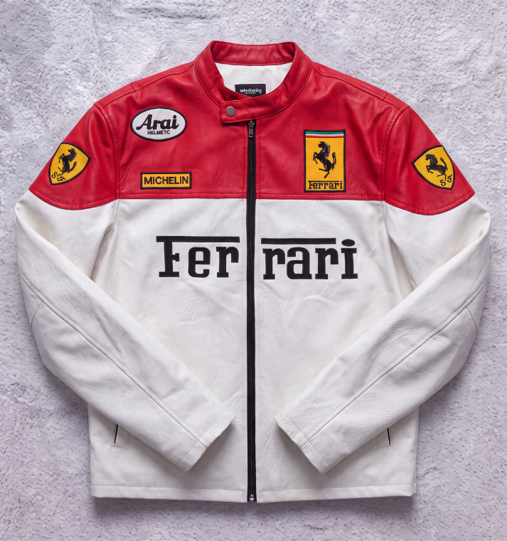 FERRARI F1 LEATHER JACKET WHITE/RED